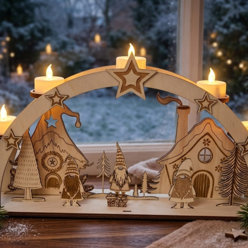 LED-Holz-Lichtbogen „Zauberhafte Wichtel-Weihnacht“